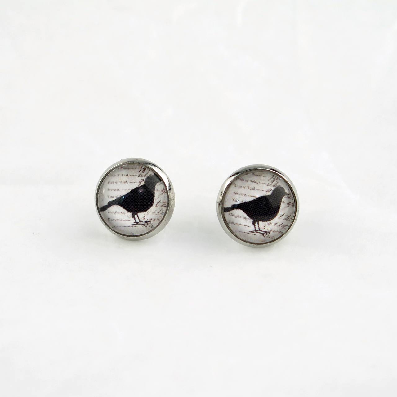 Ohrstecker Cabochon Spatz schwarz-weiss