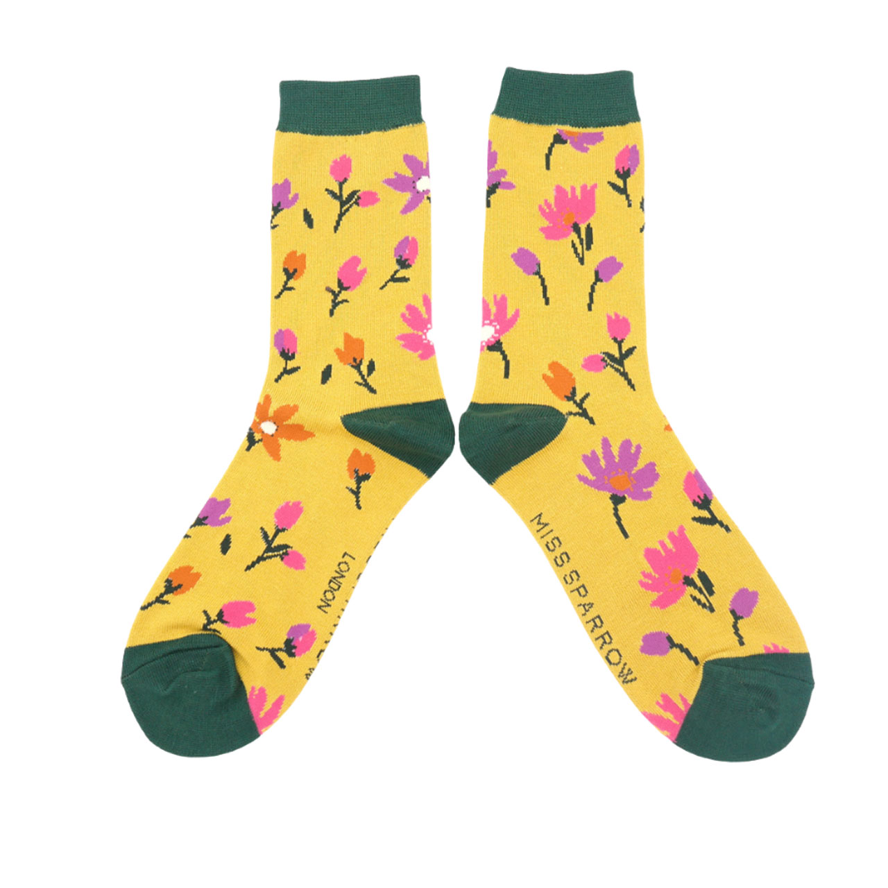 Miss Sparrow Socken Blümchen gelb