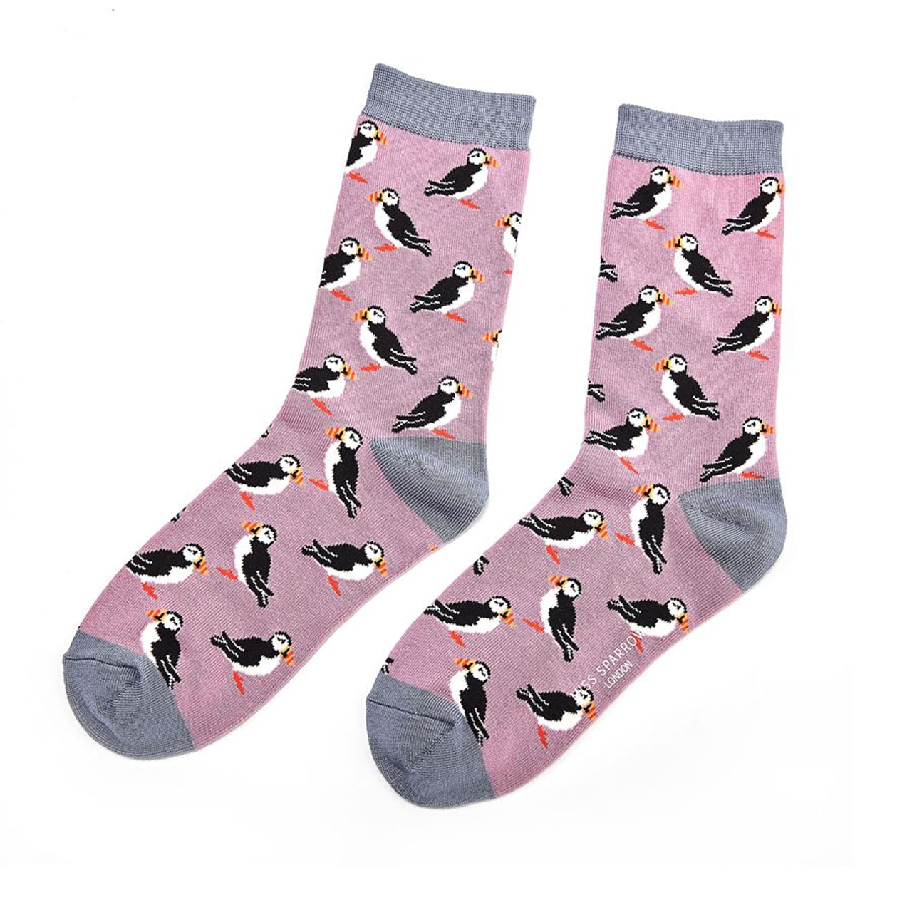 Miss Sparrow Socken Puffins lila
