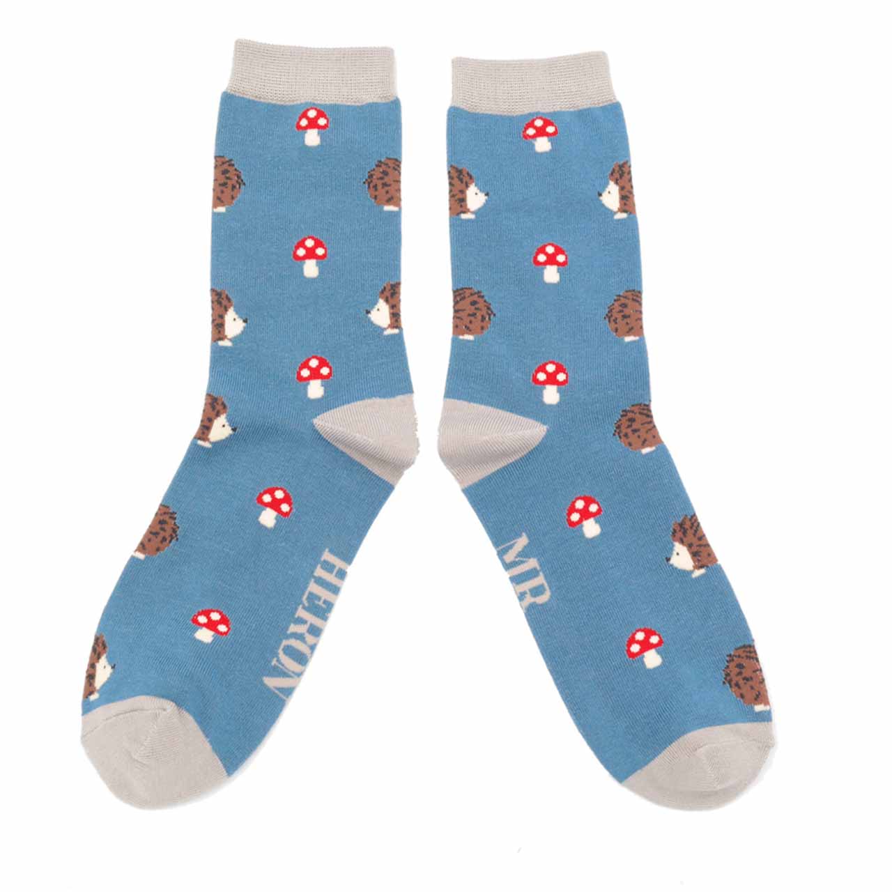 Mr. Heron Socken Igel + Pilze blau
