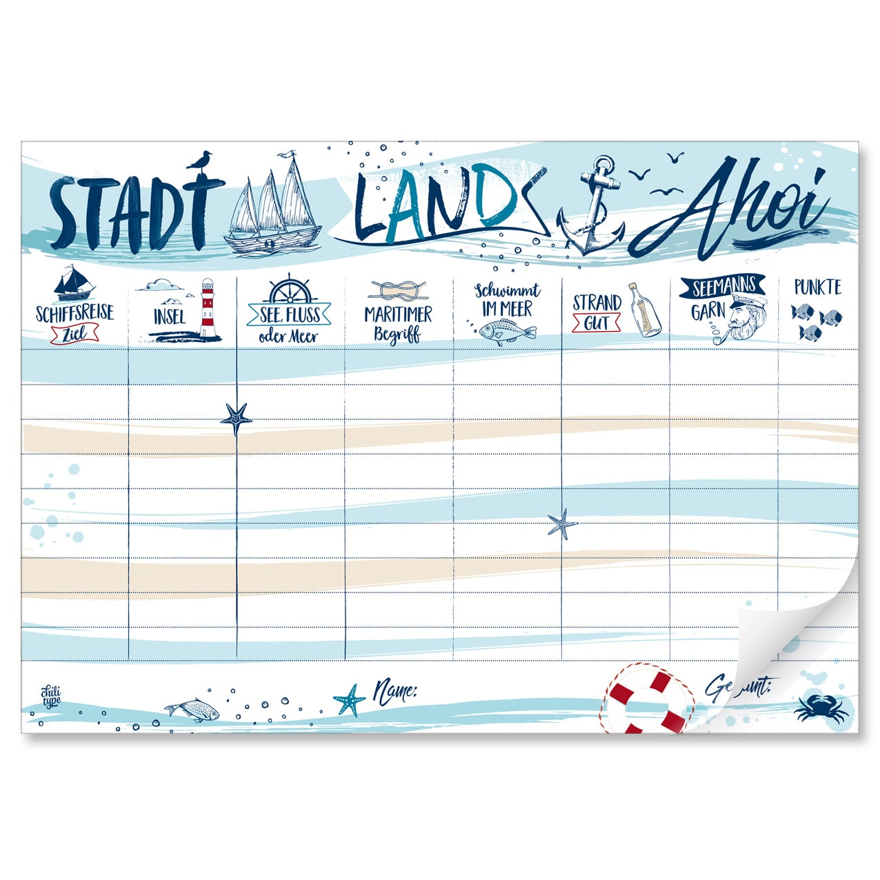 Spielblock Stadt-Land-Ahoi Block