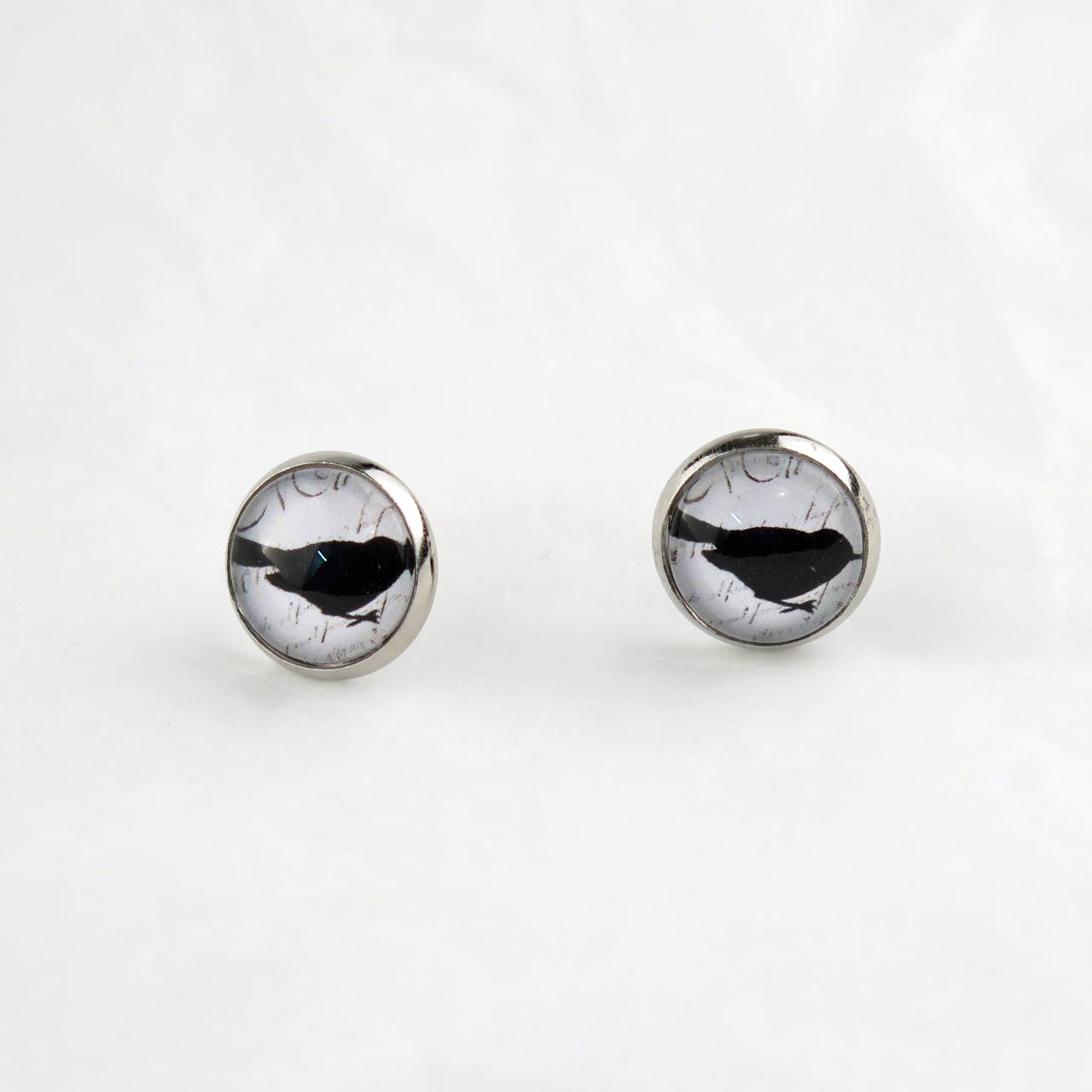 Ohrstecker Cabochon Vogel vor Schrift
